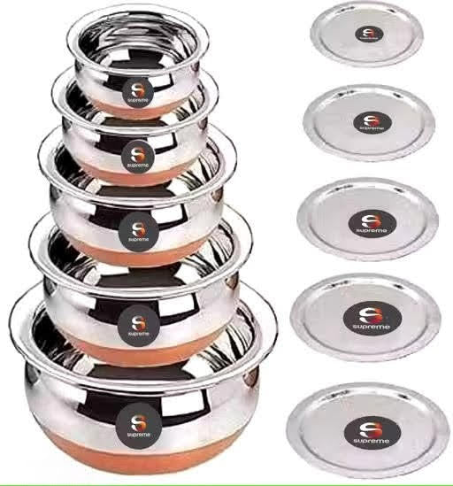 Stainless Steel Copper Bottom Handi Set with Lid – 5 Pieces