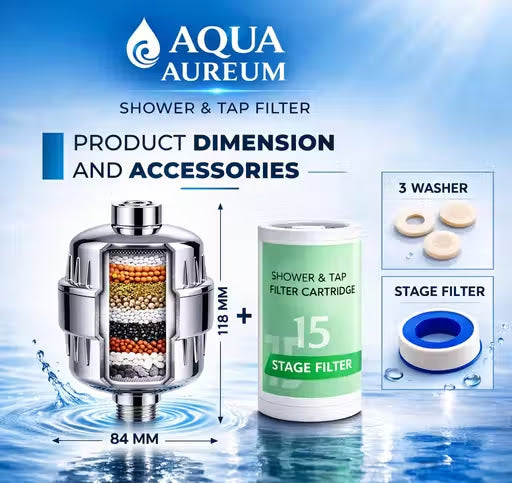 AQUA AUREUM Luxe 15-Stage Hard Water Softener for Shower & Tap