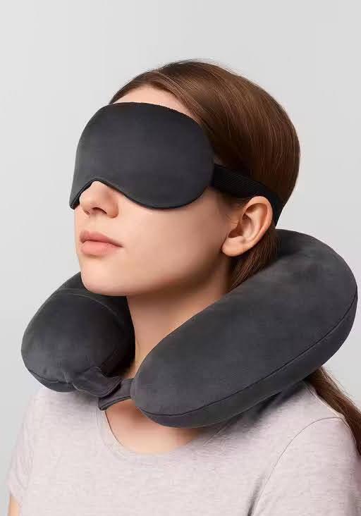 Grey Neck Pillow with Eye Mask Set