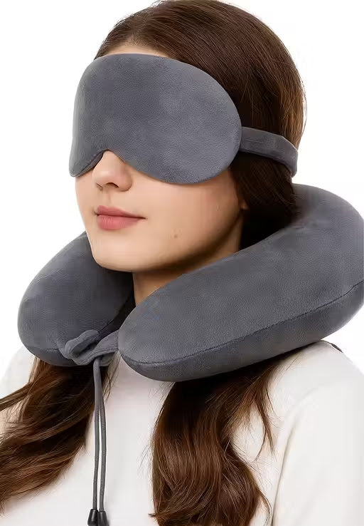 Grey Neck Pillow with Eye Mask Set