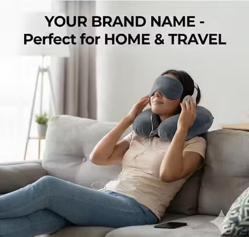 Grey Neck Pillow with Eye Mask Set